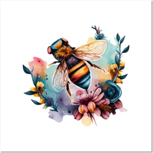 Floral Bee Watercolor Posters and Art